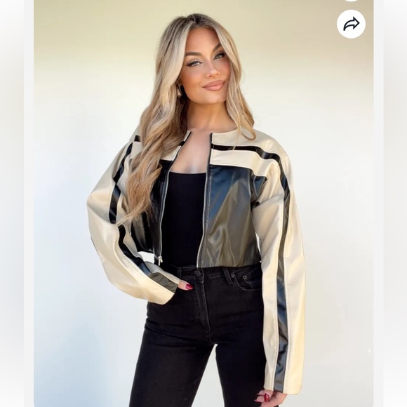 Cloud Ten Women’s Size M Cropped Racer Jacket Black Tan Faux Leather Moto Baddie - Picture 9 of 16